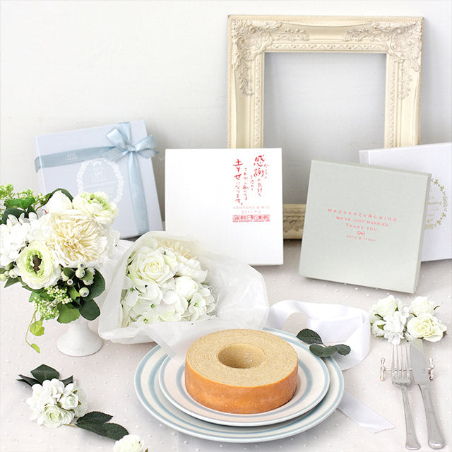 オリジナルデザインの箱が作れる結婚式・引菓子のバウムクーヘン